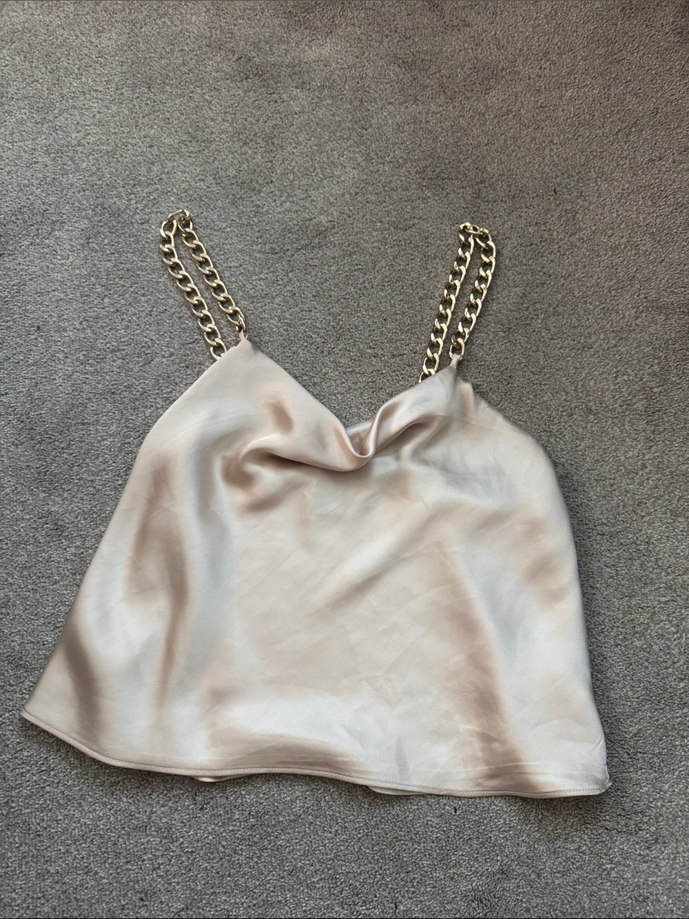 Bailey 44 Cream Satin Cowl Crop Top with Gold Chain Straps
